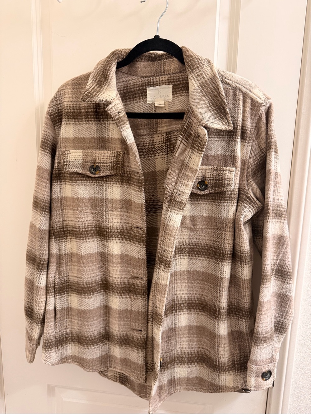 Caslon Plaid Utility Jacket - Taupe & Cream